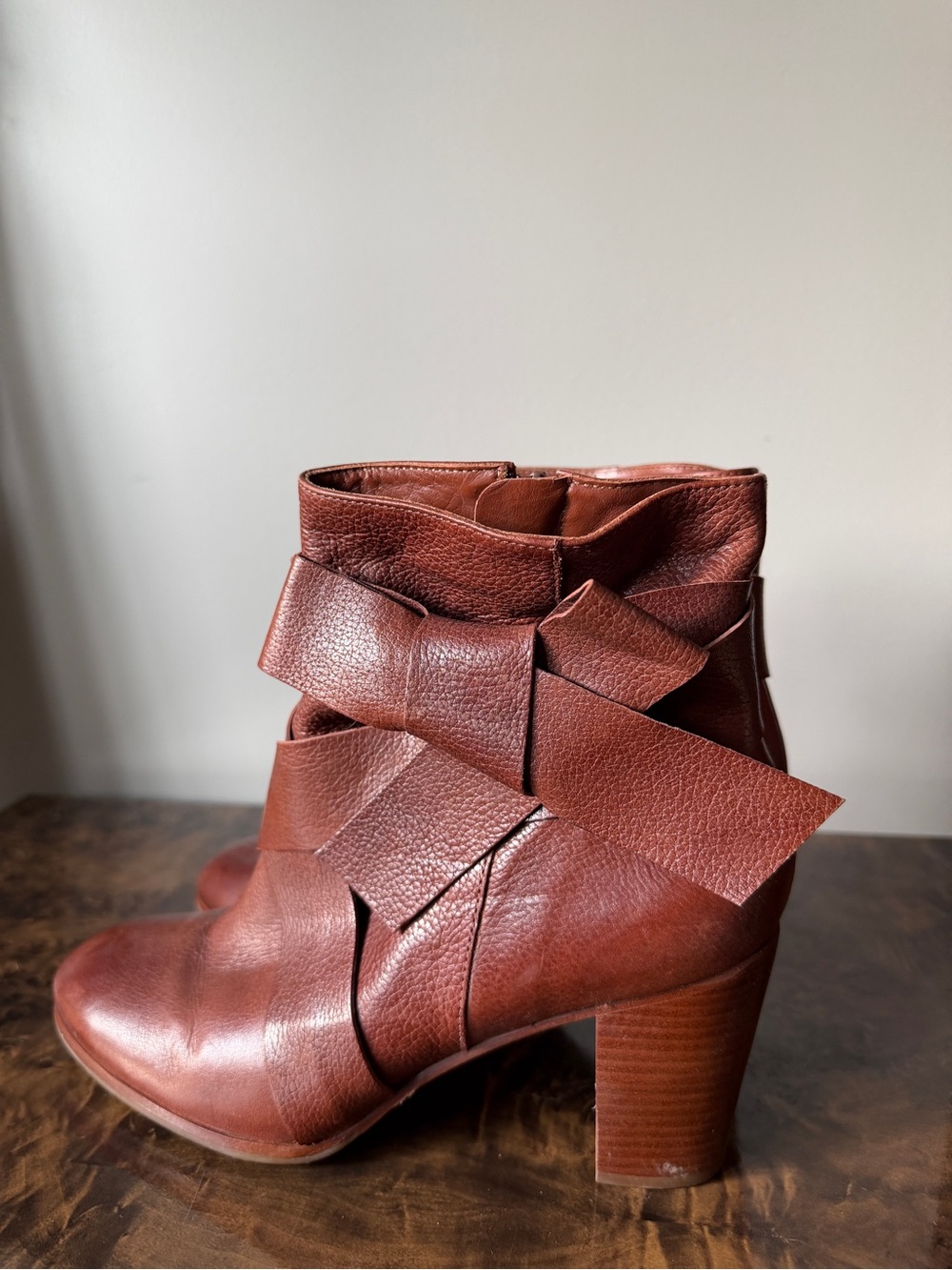 kate spade Brown Leather Bow Wrap Ankle Booties